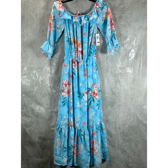 WILLOW DRIVE Women's Sky Blue Combo Off-The-Shoulder Floral-Print Maxi Dress - Picture 2 of 13